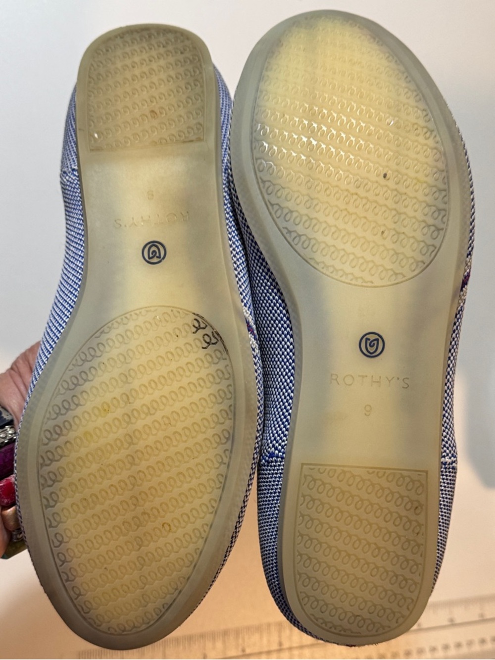 Rothy's Blue Knit Flats, retired style with Reflective Red Stripe, EUC, size 9 - Picture 10 of 10
